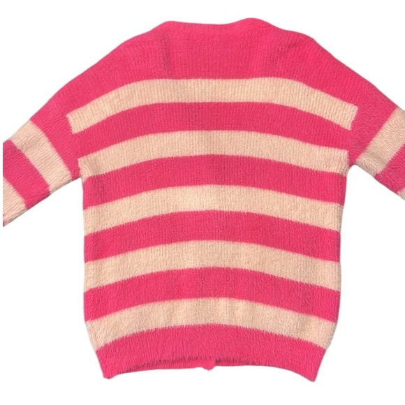 Talulah Striped Fuzzy Cardigan Sweater Pockets Pink Women’s Size Large - Picture 10 of 12